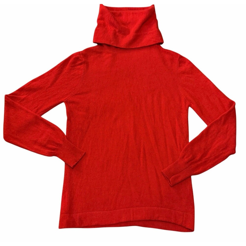 Vintage 80s Womens Small Red Knit Turtleneck Sweater Finest Cashmere